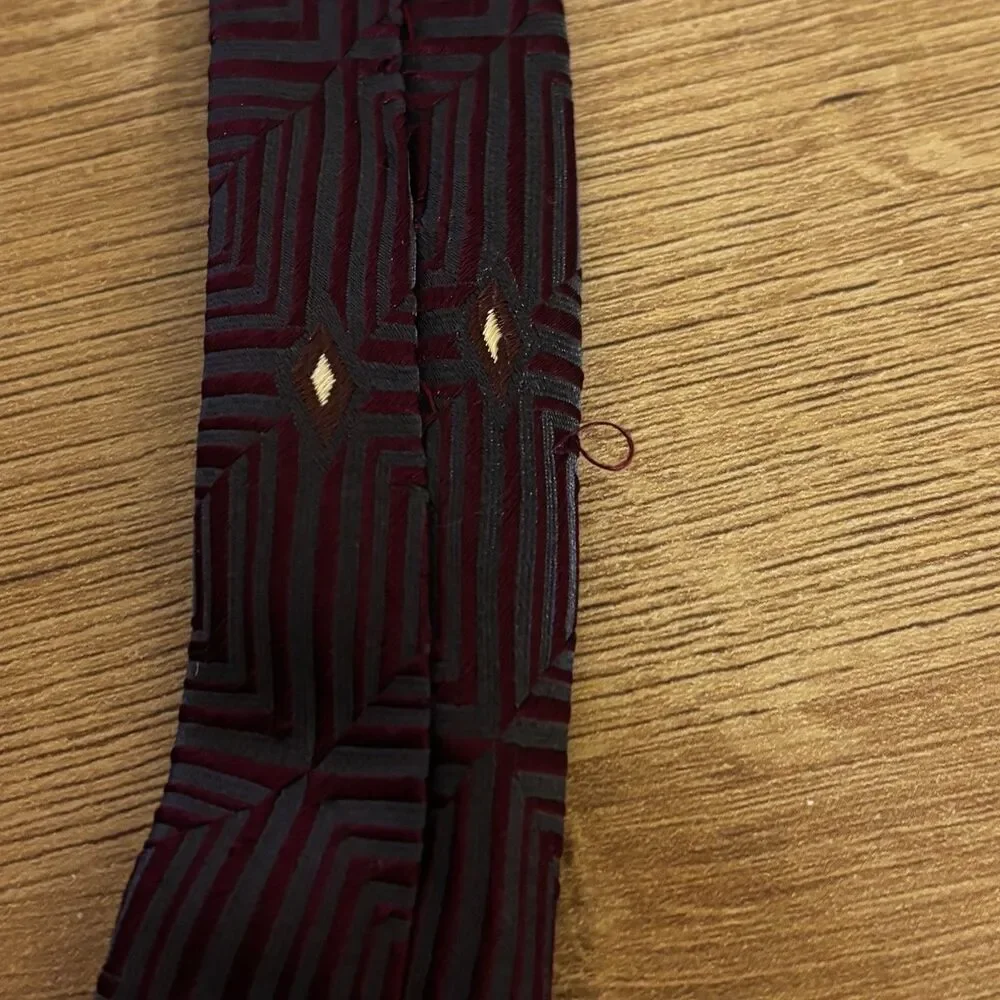 Joseph & Feiss Silk Tie Blue Burgundy Geometric Square Pattern Business Formal